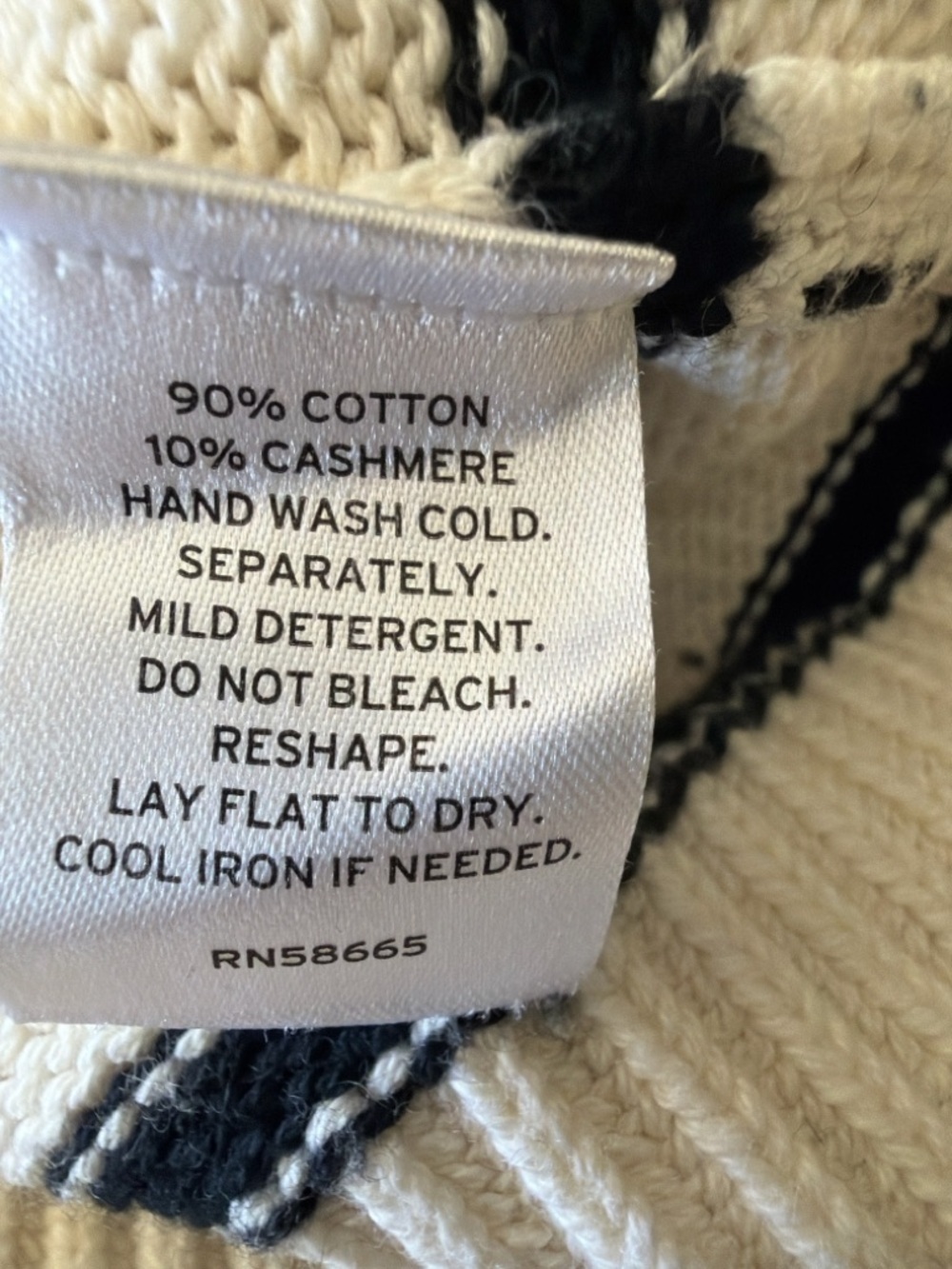 Nordstrom Striped Sweater Cotton Cashmere Cream Black XS Collared V Neck - Picture 3 of 5